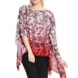 NWOT VINCE CAMUTO red pink black lace poncho top M